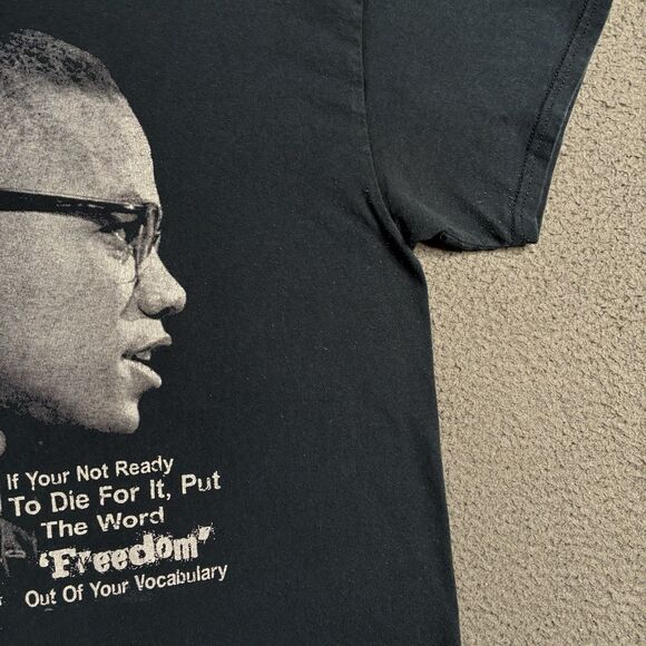 Vintage Y2K Malcolm X By Any Means Necessary Speech T-Shirt Medium Faded Black - Picture 5 of 13